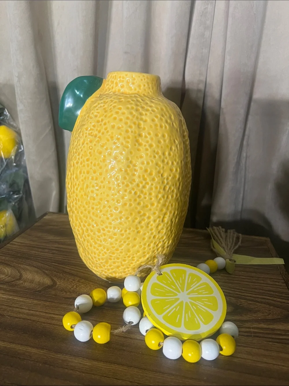 Yellow Ceramic Lemon Décor Vase and Figurine Set - Home Kitchen